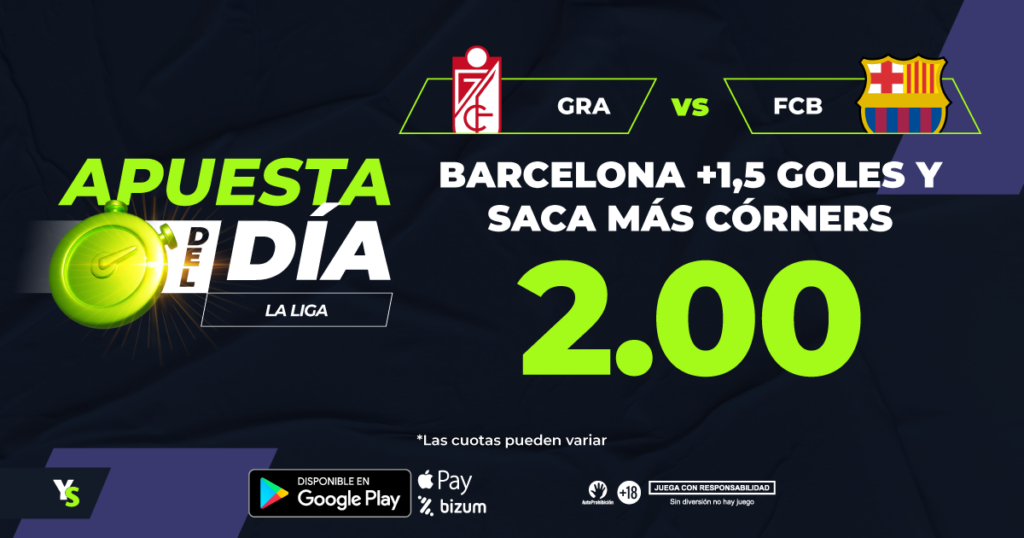 Granada vs Barcelona: Barça +1,5 goles y más córners ➡ 2.00