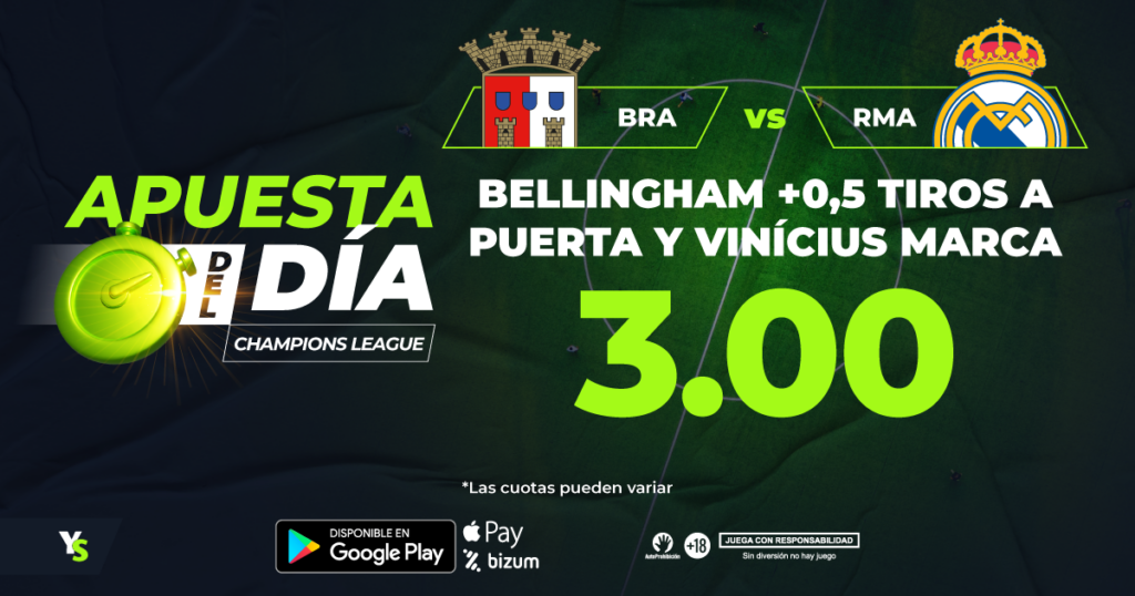 Apuesta del Día Braga vs Real Madrid: Bellingham y Vinicius, protagonistas