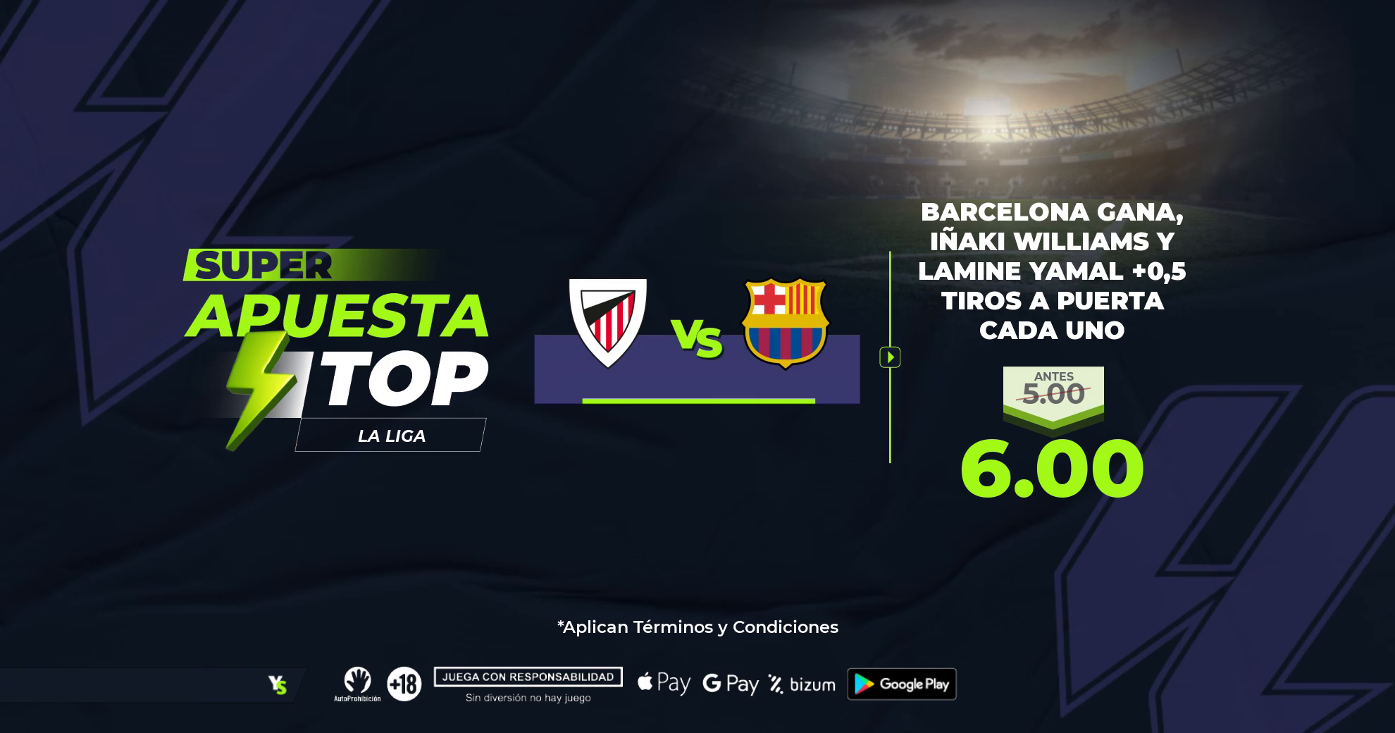 Una Apuesta Top con cuota 6.00 para Athletic vs Barcelona