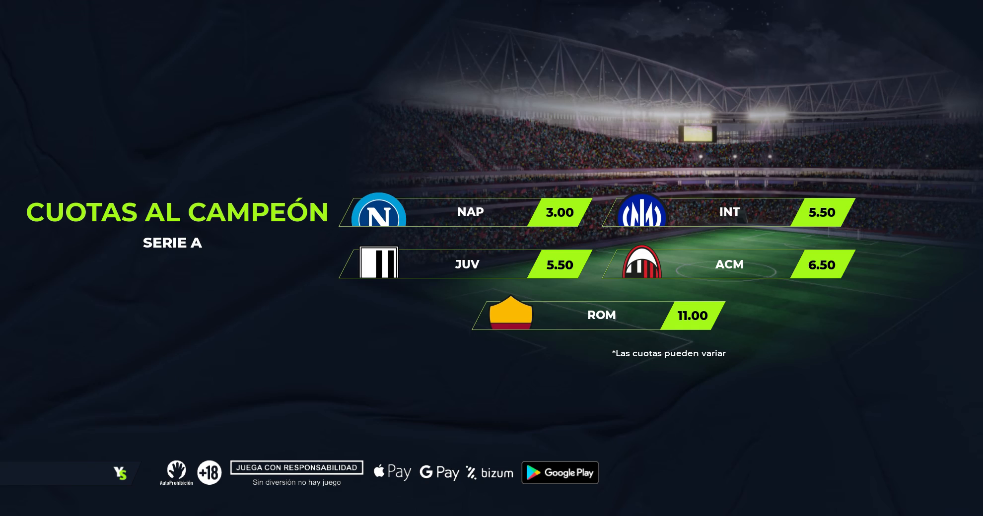 Cuotas a campeón de la Serie A: Ni Juve ni Inter son favoritos