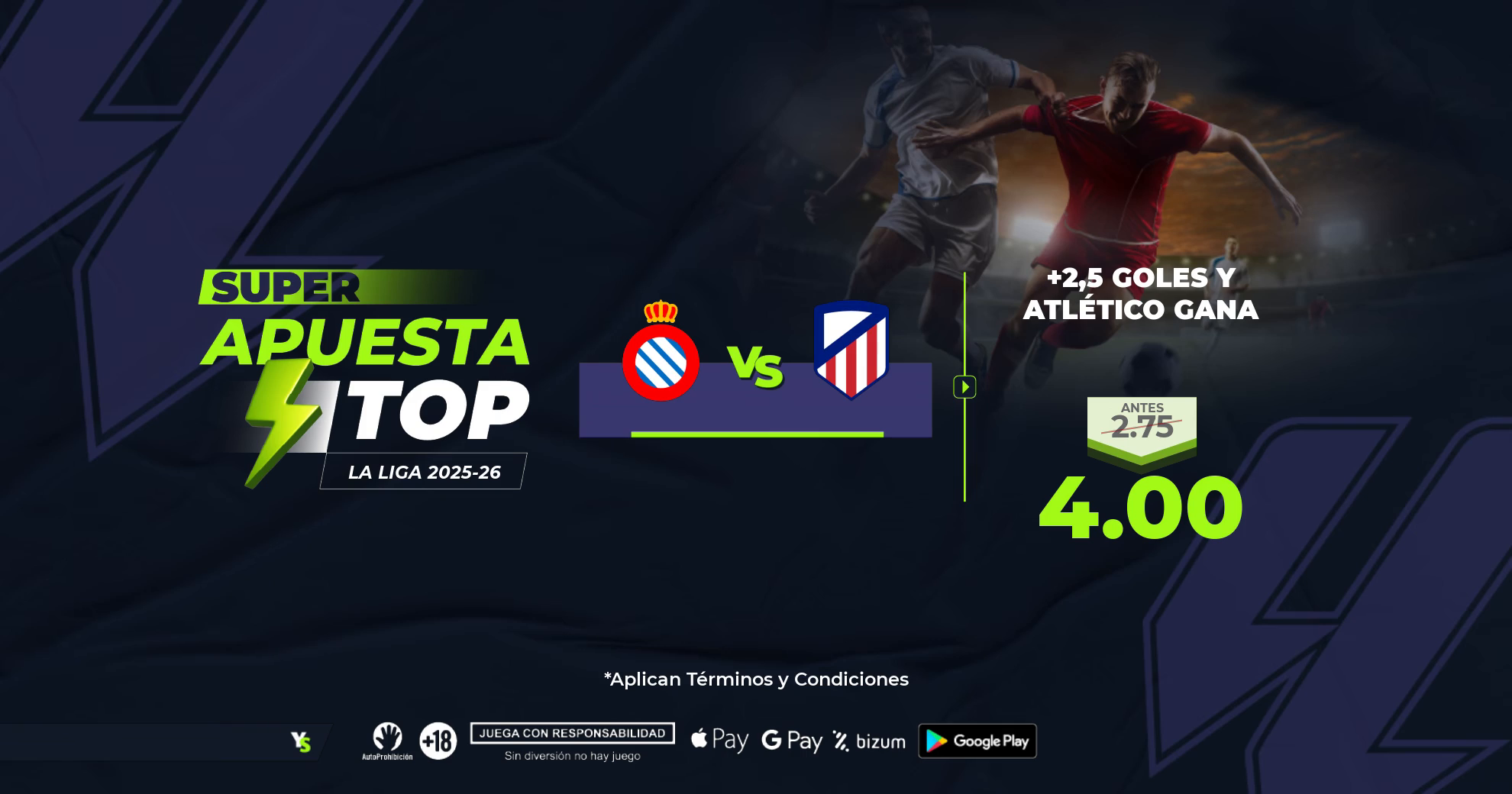 Espanyol vs Atlético: Una cuota 4.00 para el debut del Atlético