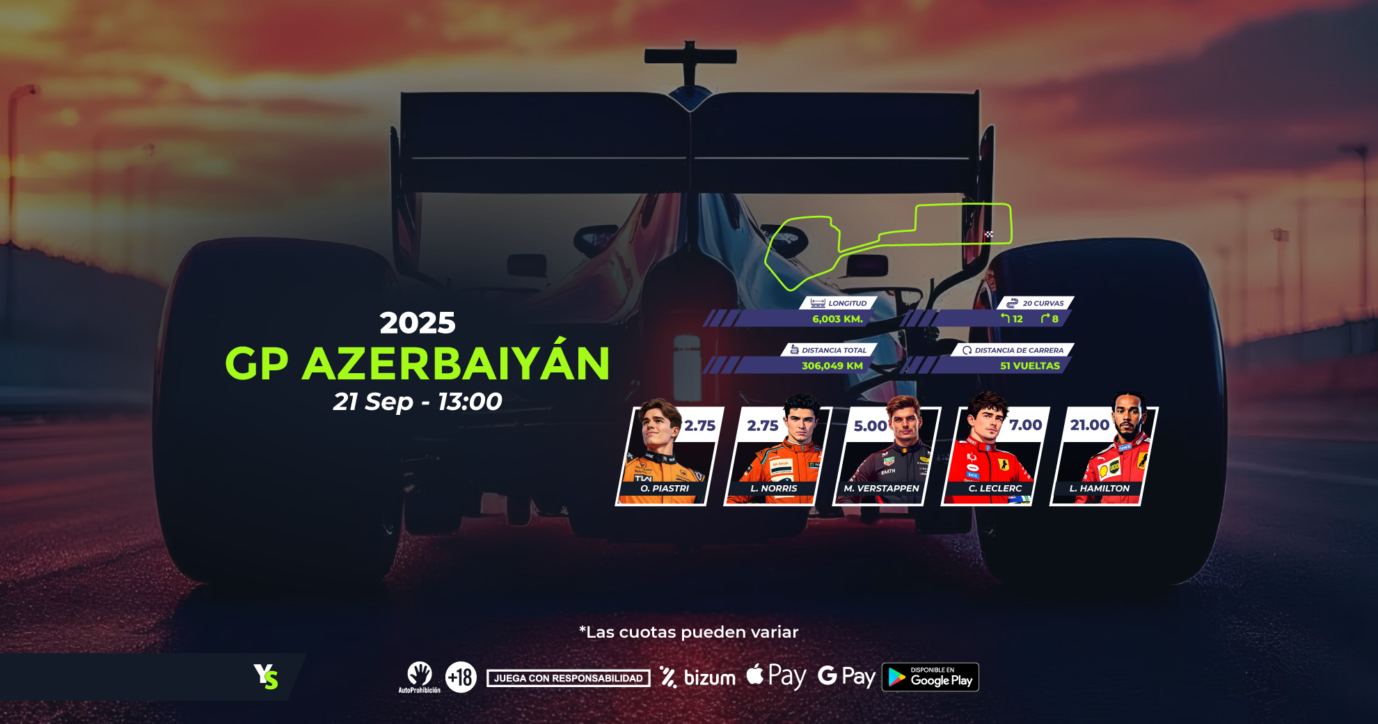 GP de Azerbaiyán de F1: Horarios, dónde ver y promoción YoSports