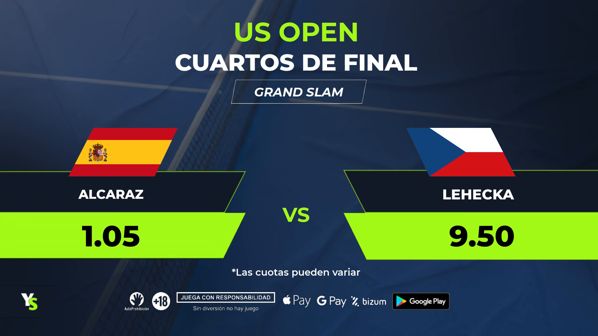 Carlos Alcaraz vs Jiri Lehecka: cuotas, horario y dónde ver los cuartos de final del US Open